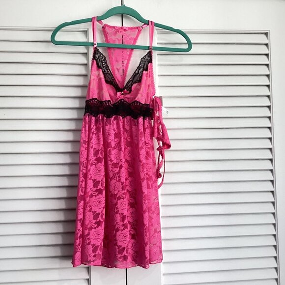 NWT Betsey Johnson Floral Lace Babydoll and Thong Set Slip Dress Size S Nightie - Picture 2 of 10